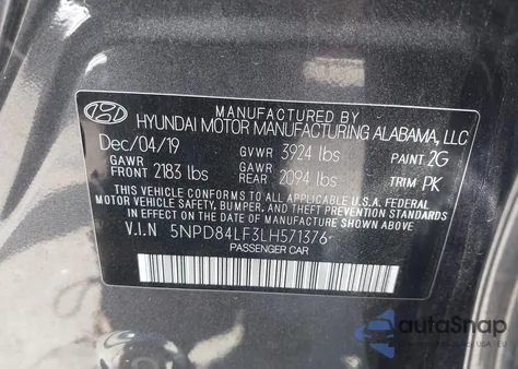 2020 Hyundai Elantra Sel from USA, damaged, VIN 5NPD84LF3LH571376